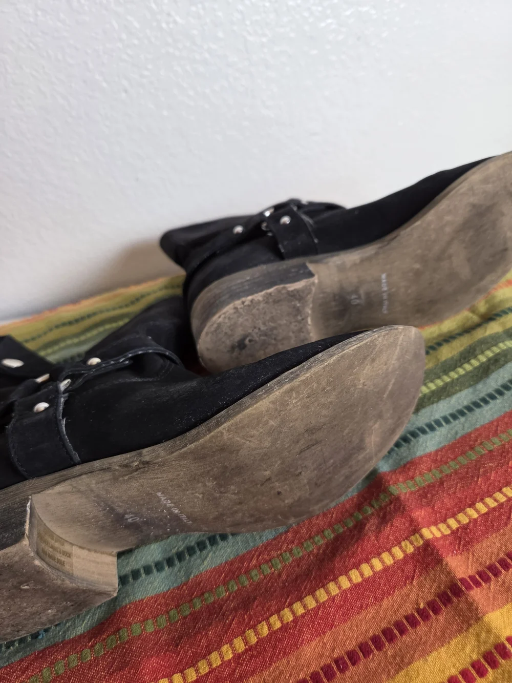 Black Suede Women's Mid-Calf Harness Boots Made In Italy Size 40 US Size 9